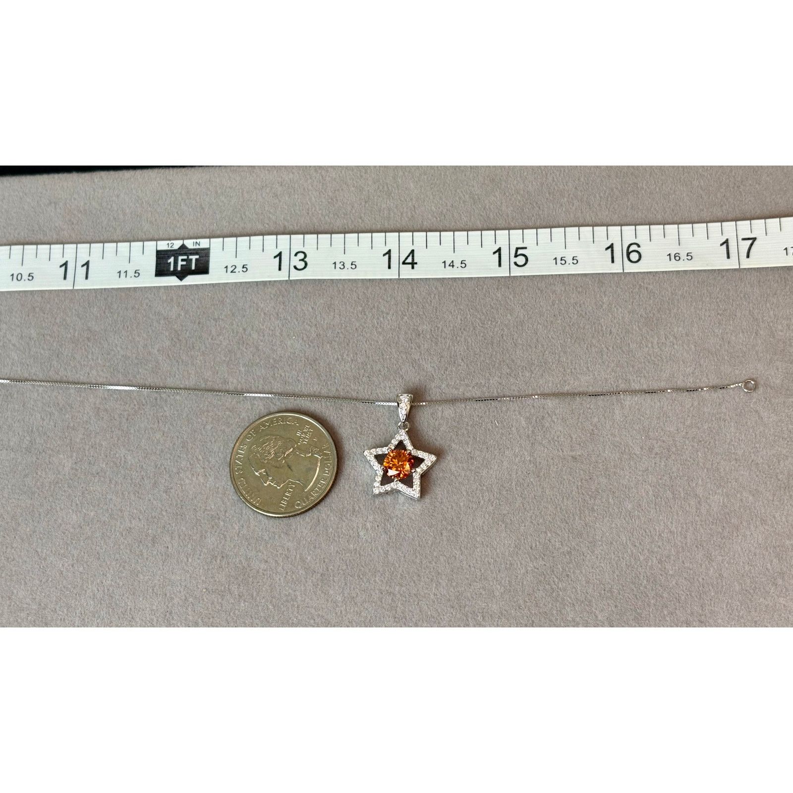 Jewelry NEW 1.5ct Orange/Wht Moissanite Star 17" Necklace,925 Silver Size ONE SIZE - 4 Thumbnail