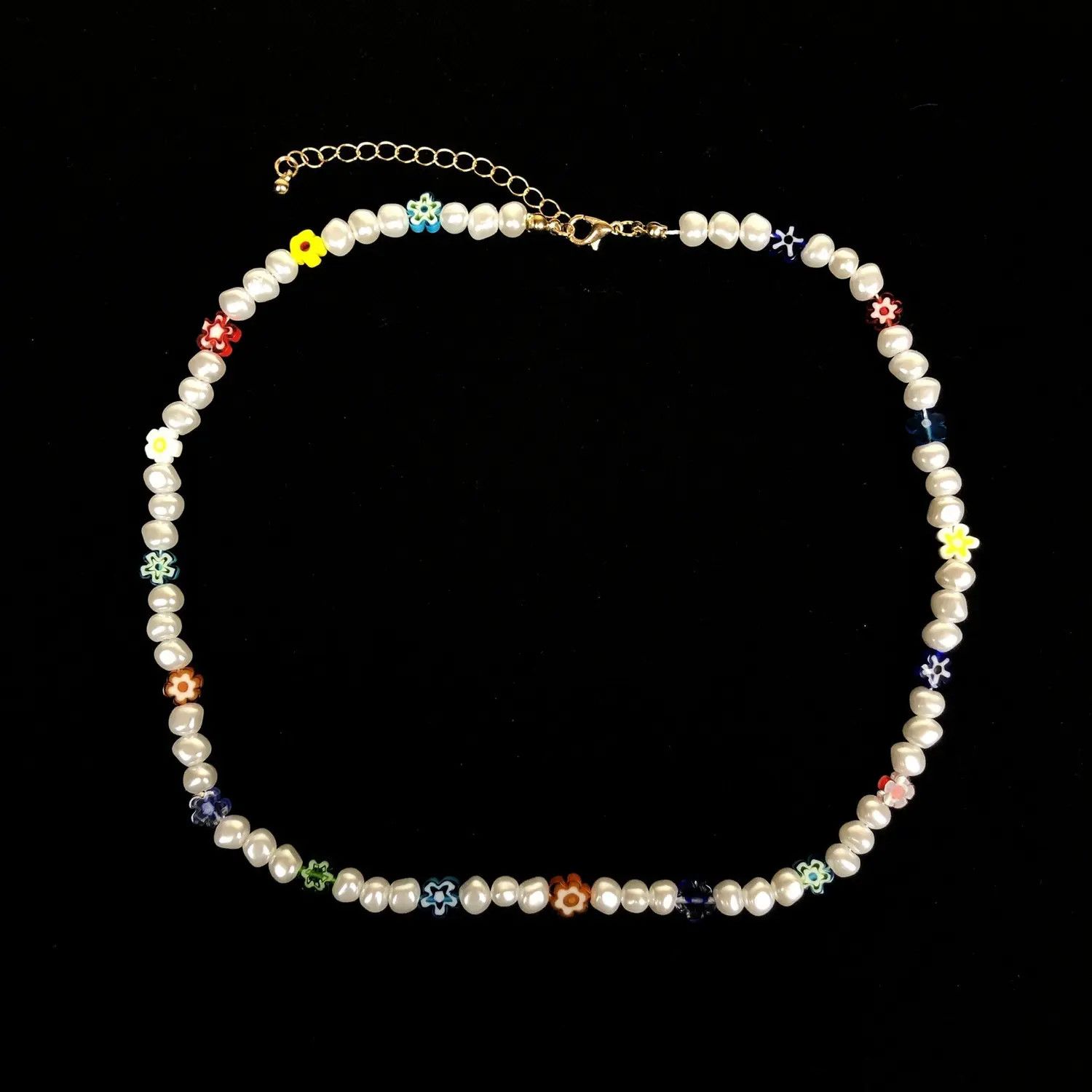 Jewelry Pearl Choker Flower Necklace Y2K Fashion Size ONE SIZE - 1 Thumbnail