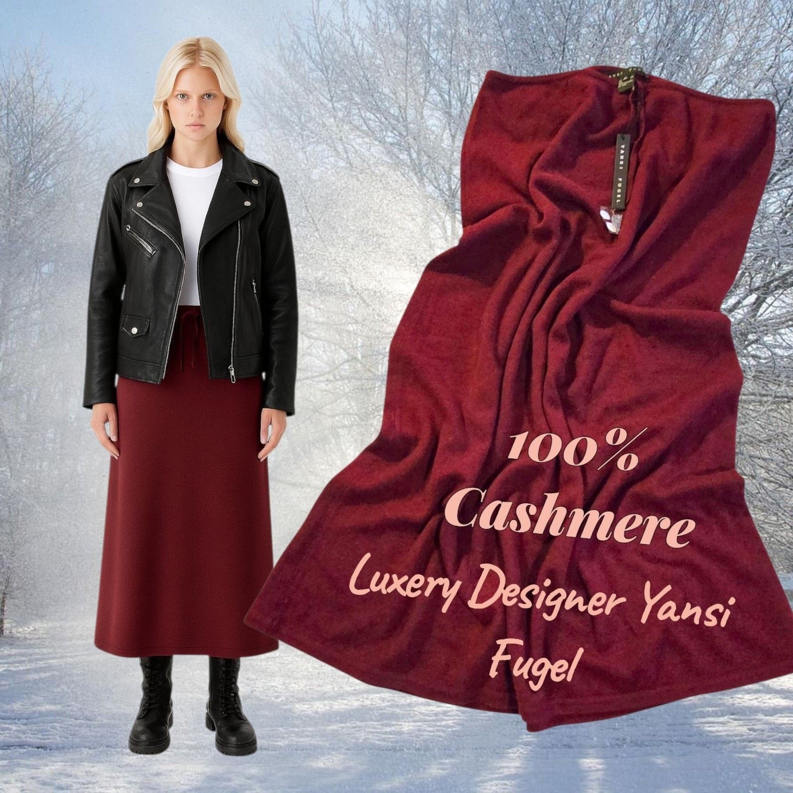 Other Yansi Fugel 100% Cashmere Maxi Skirt Burgundy Wine Size XL Size 40" / US 18 - 1 Thumbnail