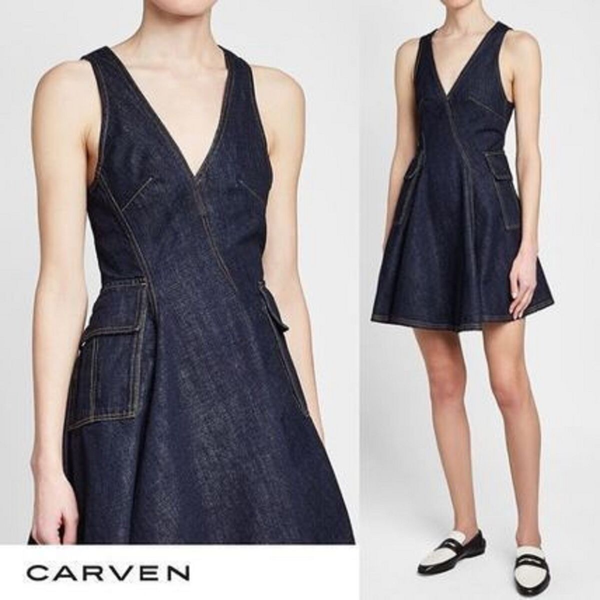 Carven × Designer Carven fit & flare babydoll denim mini dress Size S / US 4 / IT 40 - 5 Thumbnail