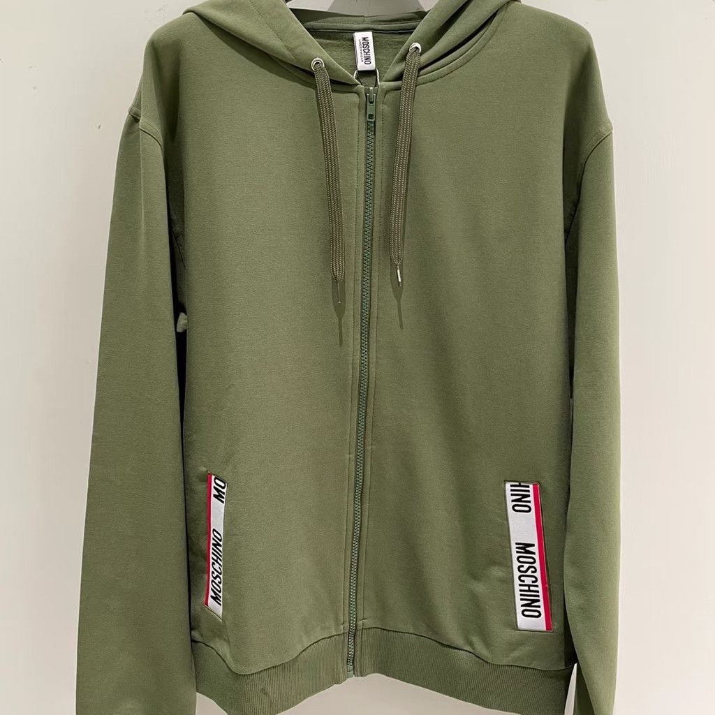 Moschino MOSCHINO Men Khaki Tape Logo Pocket Zip Up Hoody Size US S / EU 44-46 / 1 - 3 Thumbnail