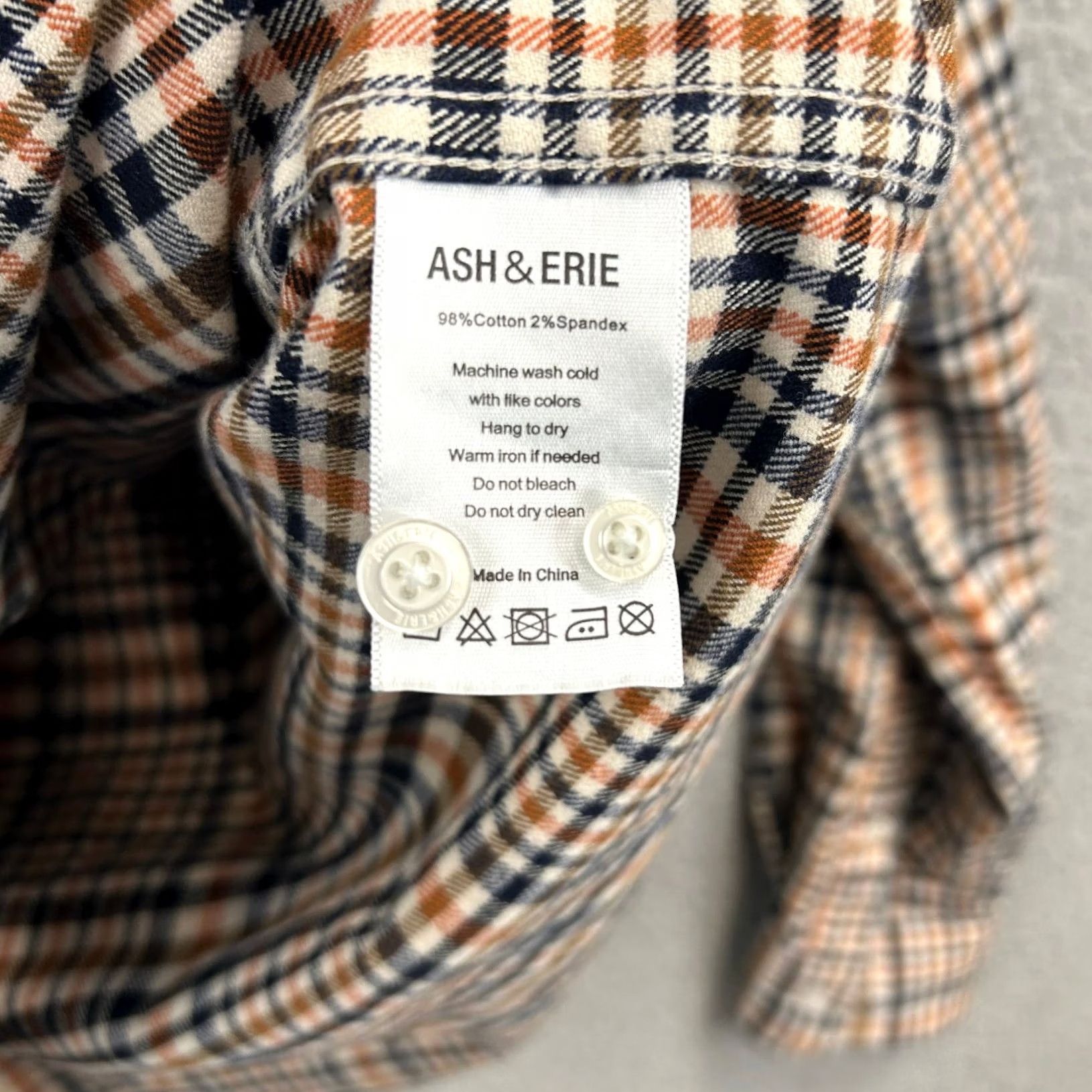 ASH ASH & ERIE Shirt Men's L Brown Navy Plaid Cotton Stretch Casual Button-Down Size US L / EU 52-54 / 3 - 4 Thumbnail