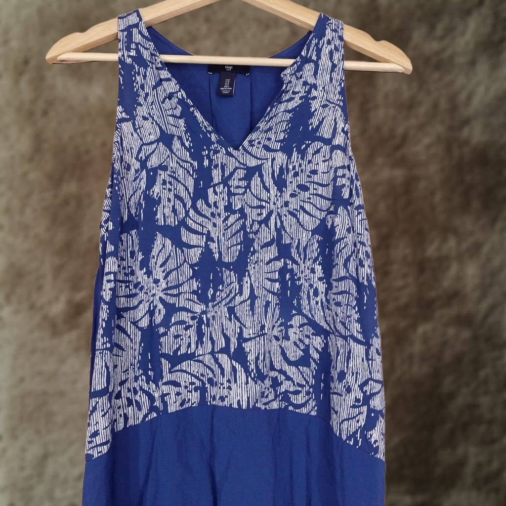 Gap Gap Tank Womens S Blue Floral Tropical V-Neck High-Low Tunic Sleeveless Size S / US 4 / IT 40 - 1 Thumbnail