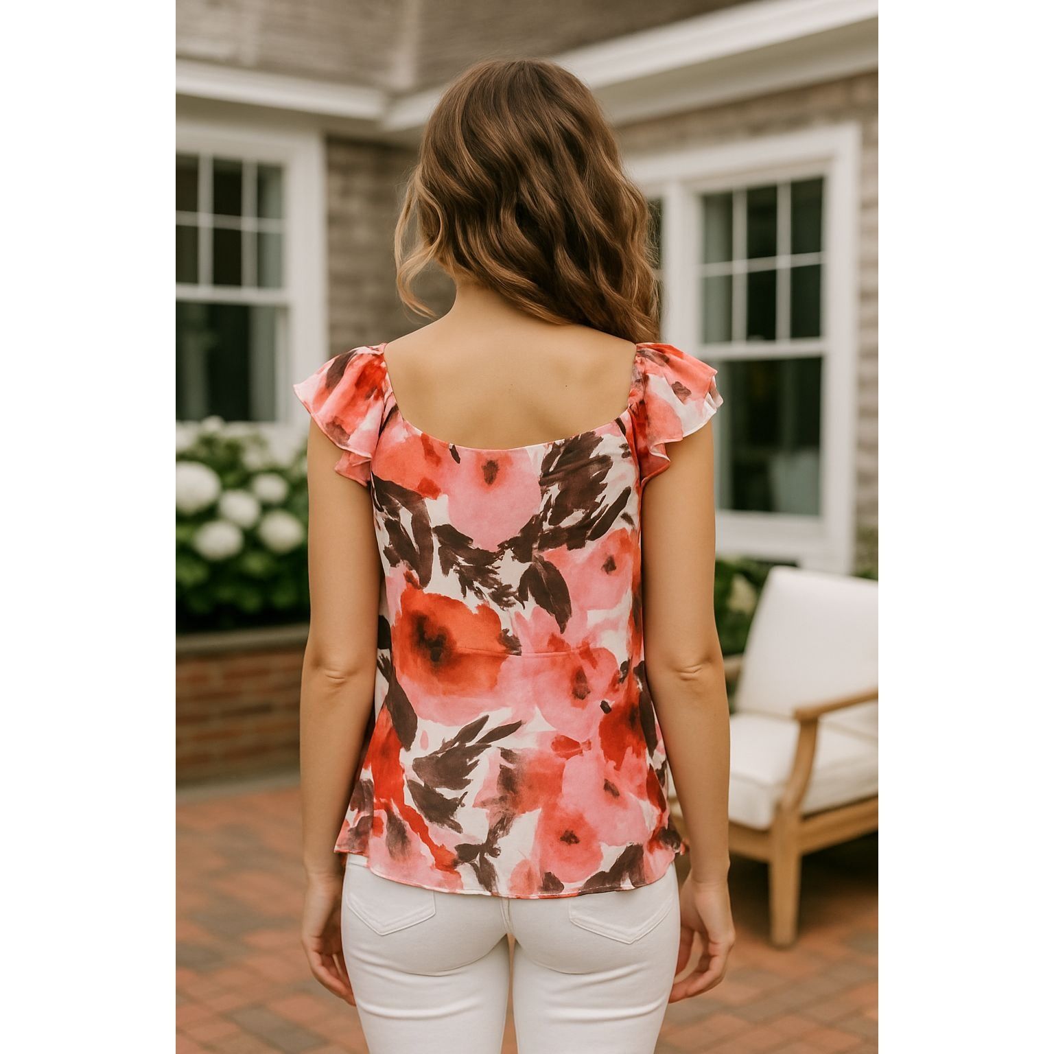 Other AGB Small East Hamptons Ruffle Blouse Pink Coral Floral Laye Size S / US 4 / IT 40 - 5 Thumbnail