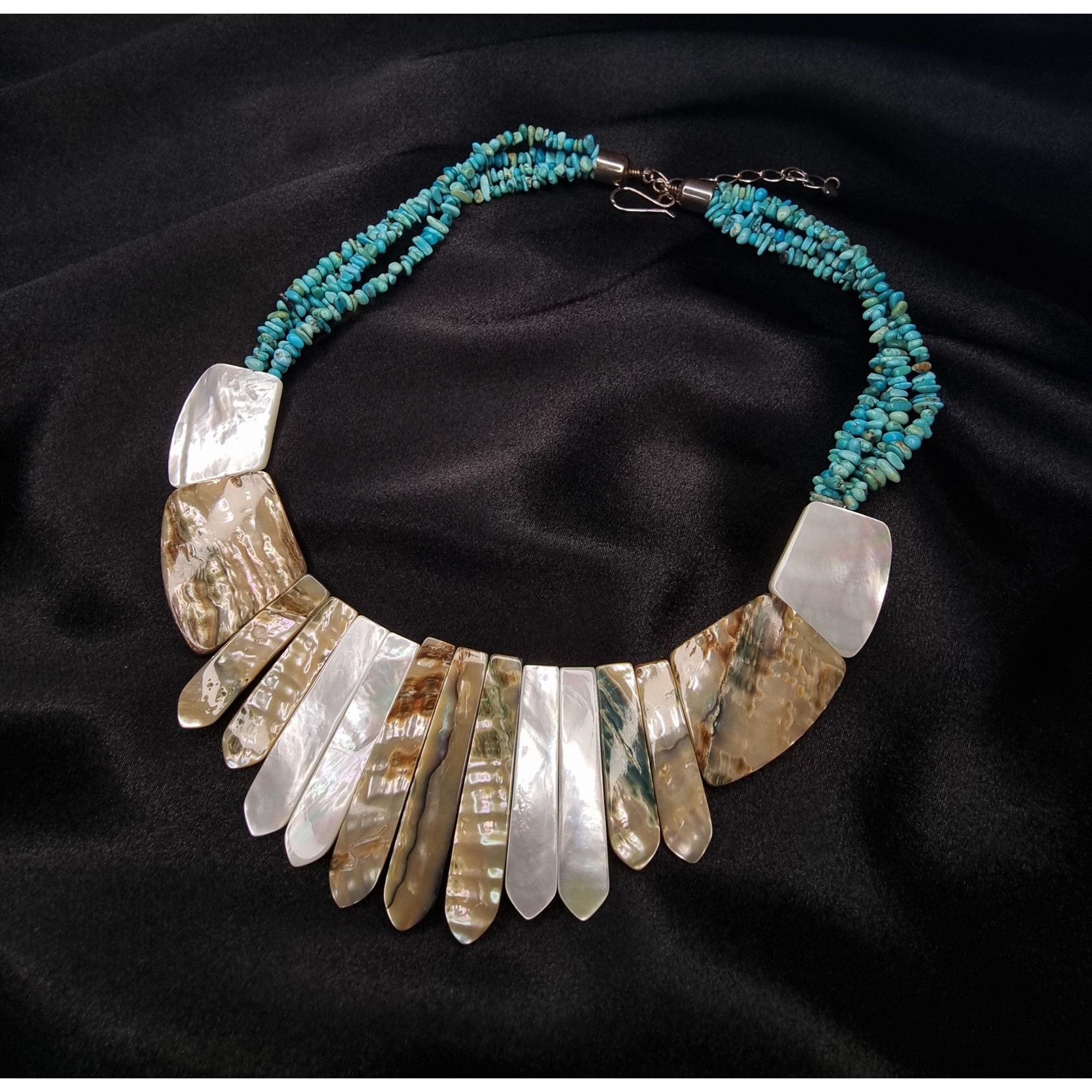 Vintage Jay King 925 Sterling Silver Turquoise & Mother Of Pearl Nec Size ONE SIZE - 2 Thumbnail