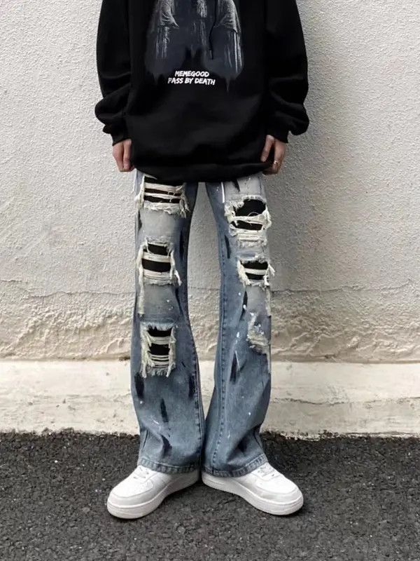 Japanese Brand High street ripped jeans with patchwork and splashes of ink Size US 30 / EU 46 - 2 Thumbnail
