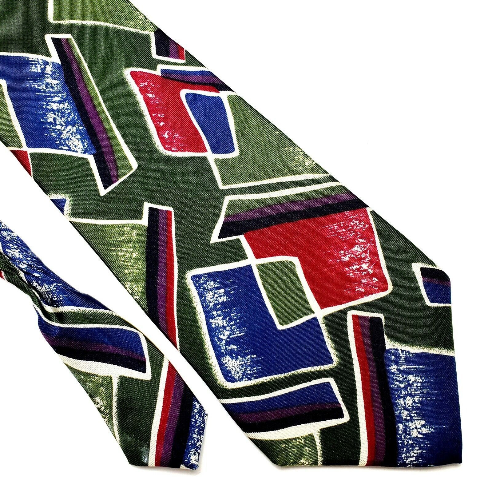 Henry Grethel Henry Grethel Silk Tie Abstract Green Print Short Wide Size ONE SIZE - 1 Thumbnail