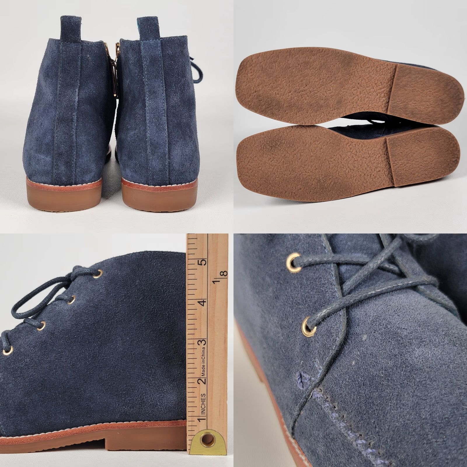 Valentino Frances Valentine Boots Women’s Davis Blue Suede Chukka Ankle Zip Square Toe 9B Womens Fall Winter Leather Lining Rubber Sole Boots Size US 9 / IT 39 - 8 Thumbnail