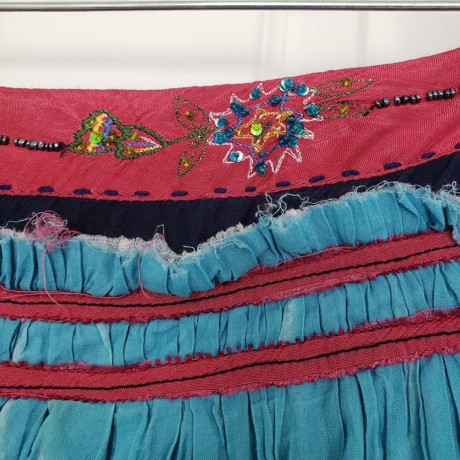Designer Chaudry Midi Skirt Womens Size Medium Blue Floral Boho Light Size 32" / US 10 / IT 46 - 3 Thumbnail