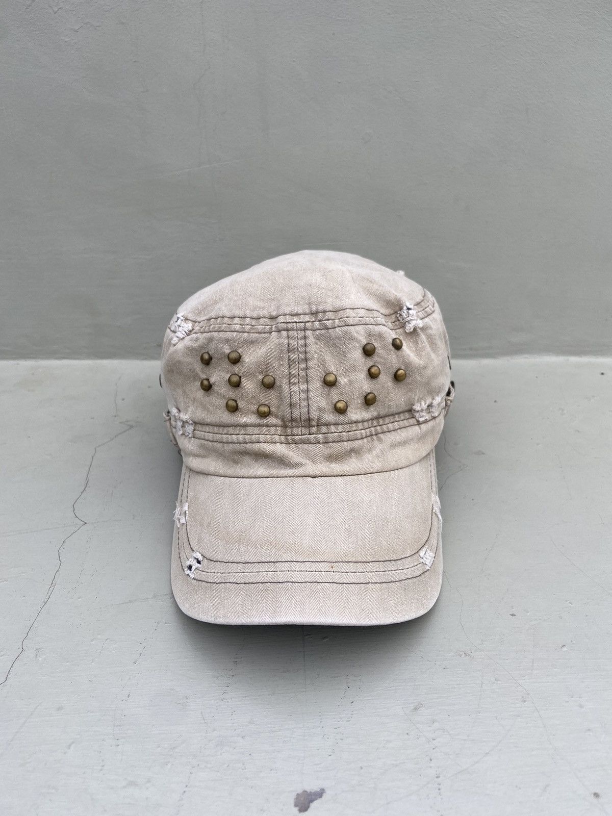 If Six Was Nine 2000s torn button studded ditsetressed patrol hat Size ONE SIZE - 1 Thumbnail