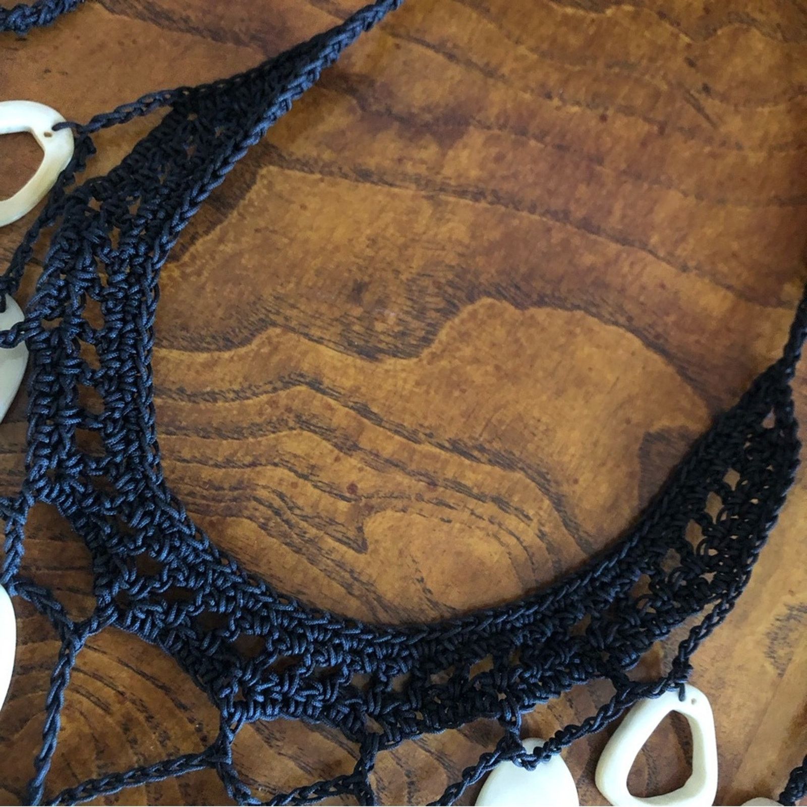 Handmade Handcrafted crochet simulated bone disc necklace Size ONE SIZE - 10 Thumbnail