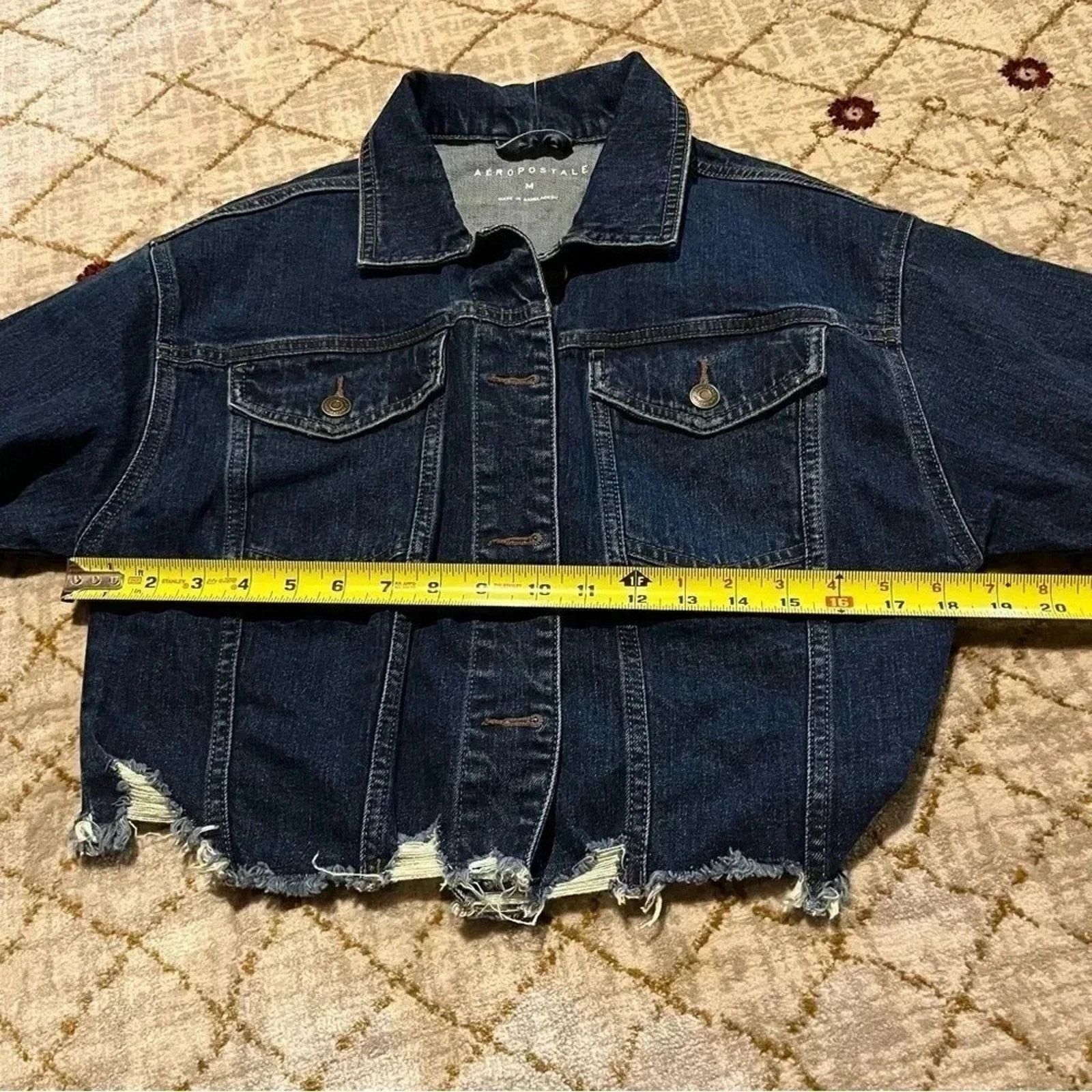 Aeropostale AEROPOSTALE Blue Distressed Denim Cropped Jean Jacket sz M Size M / US 6-8 / IT 42-44 - 7 Thumbnail