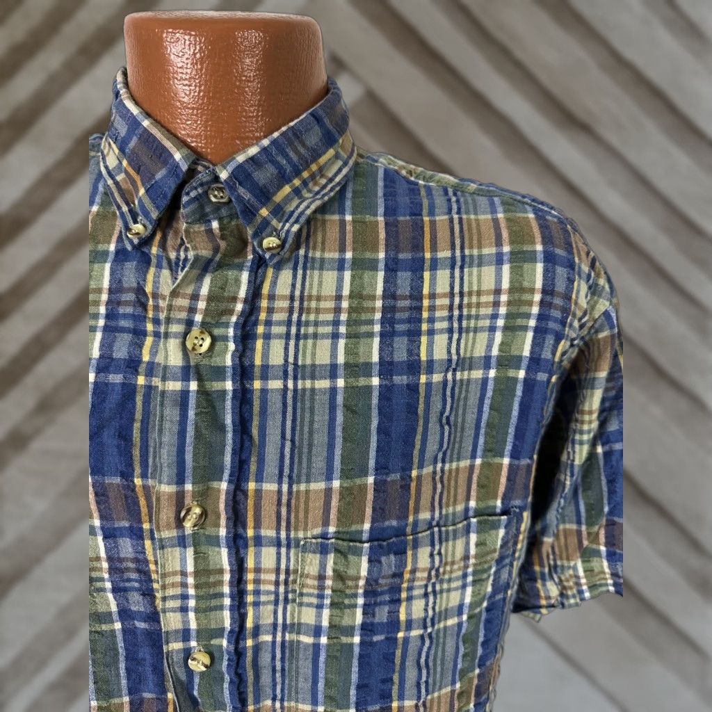 Vintage Vintage Reed St. James LOAFERS Seersucker Shirt Men M Blue Plaid Casual 90s Button-Up Size US M / EU 48-50 / 2 - 1 Thumbnail