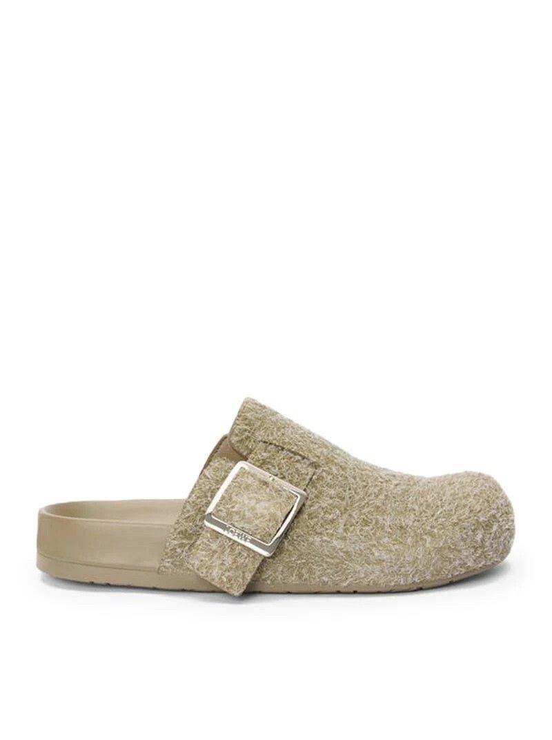 Loewe LOEWE Ease Buckle Khaki Green Brushed Suede Mules Size US 12 / EU 45 - 1 Thumbnail