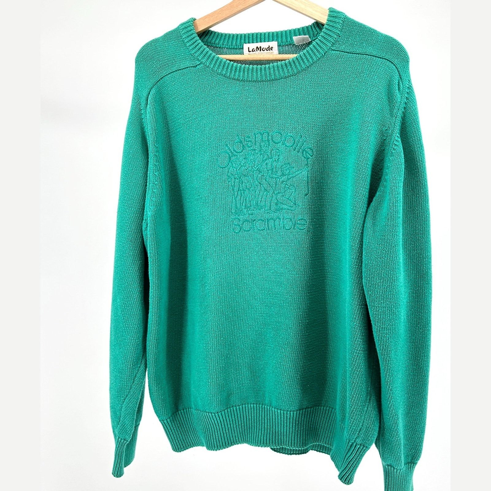 Vintage 80s LaMode Green 100% Cotton Golf Tournament Sweater Size US L / EU 52-54 / 3 - 1 Thumbnail