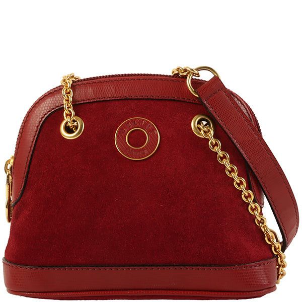 image of Celine Suede Circle Logo Embossed Mini Shoulder Chain Bag Red, Women's