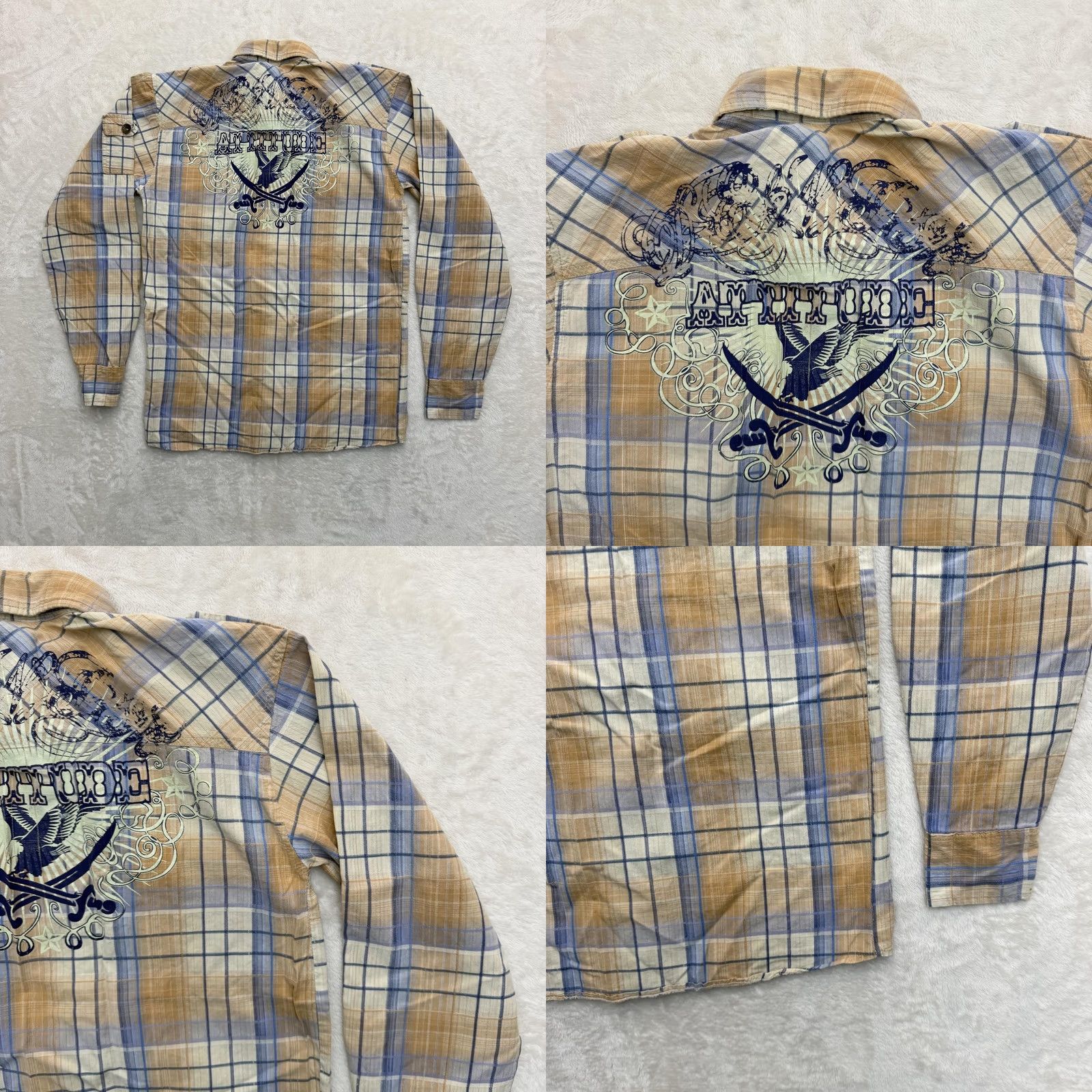 Diesel Diesel Shirt Womens Small Beige Blue Plaid Button-Up Zipper Pockets Attitude Graphic Size S / US 4 / IT 40 - 8 Thumbnail