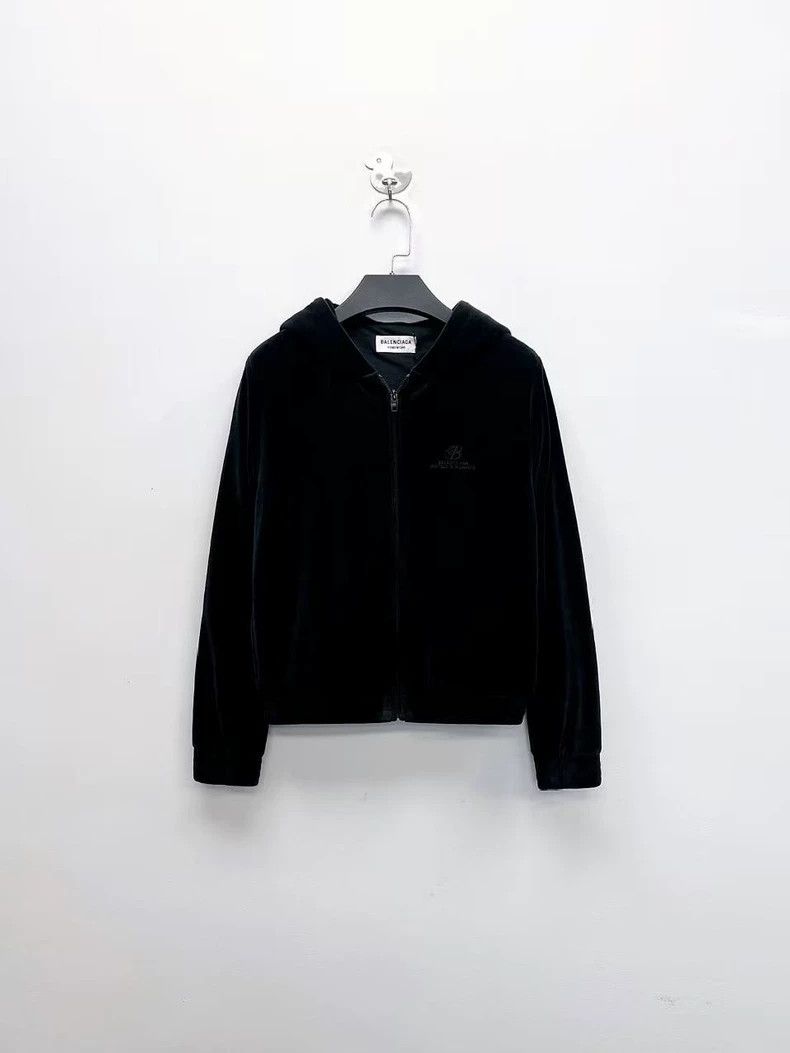 Balenciaga Black Velvet Logo Zip Jacket - dmc