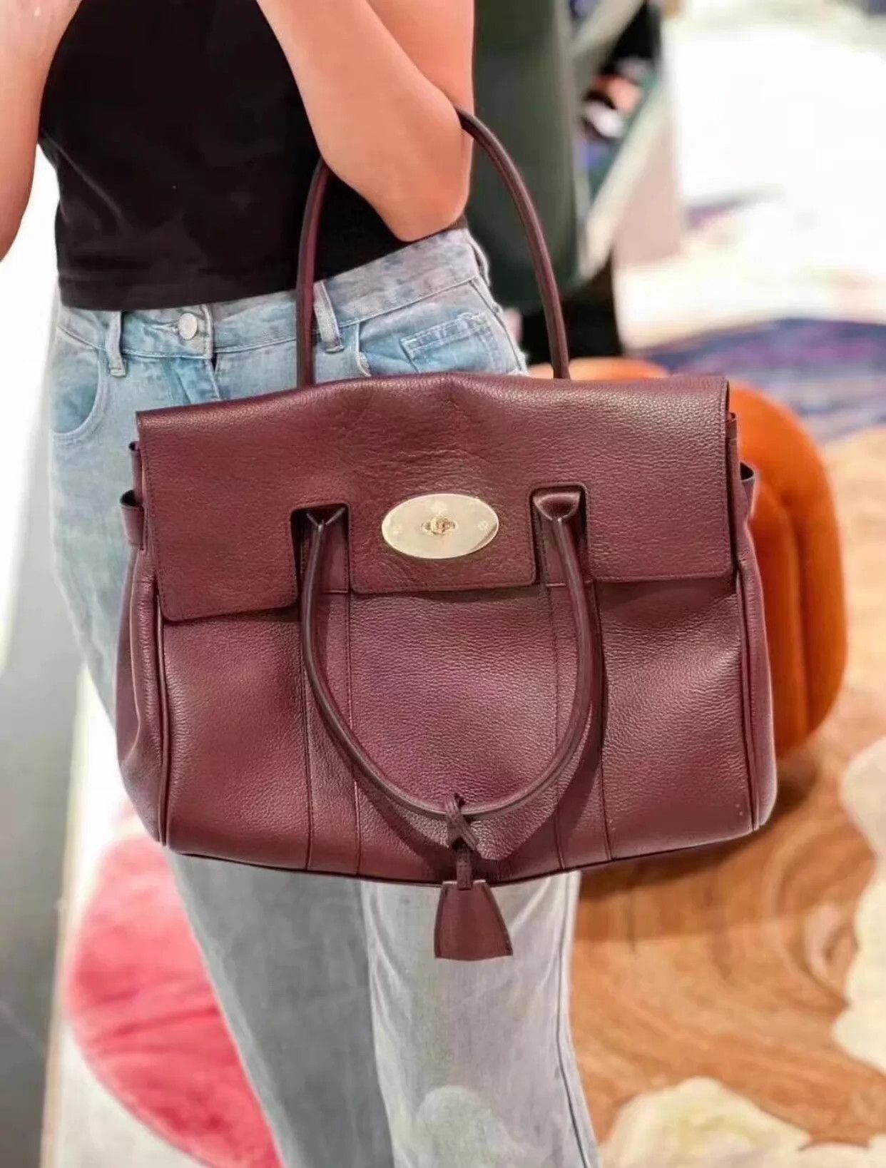 Mulberry Mulberry Bayswater Wine Red Gold 26cm 99New Size ONE SIZE - 2 Thumbnail
