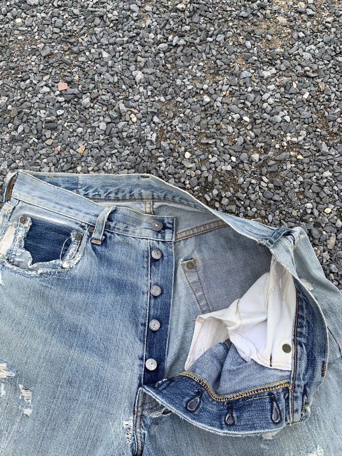 Kapital VINTAGE LEVIS 501XX BIG E SELVEDGE DAMAGE DISTRESSED DENIM Size US 30 / EU 46 - 14 Thumbnail