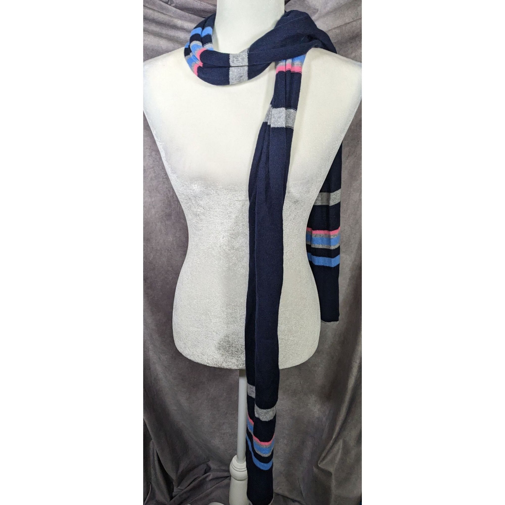 Other Hannah Rose 100% Cashmere Navy Blue Striped Scarf Size ONE SIZE - 6 Thumbnail