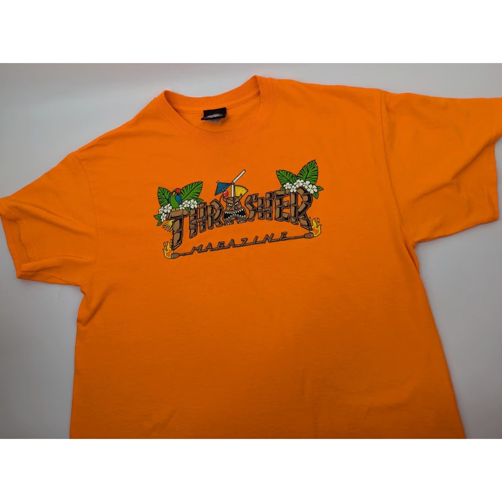 Thrasher VINTAGE Thrasher Shirt Mens Large Orange Neon Tiki Hawaiian Tropical Luau Graphic Print Short Sleeve Crew Neck Cotton Jersey Size US XS / EU 42 / 0 - 2 Thumbnail