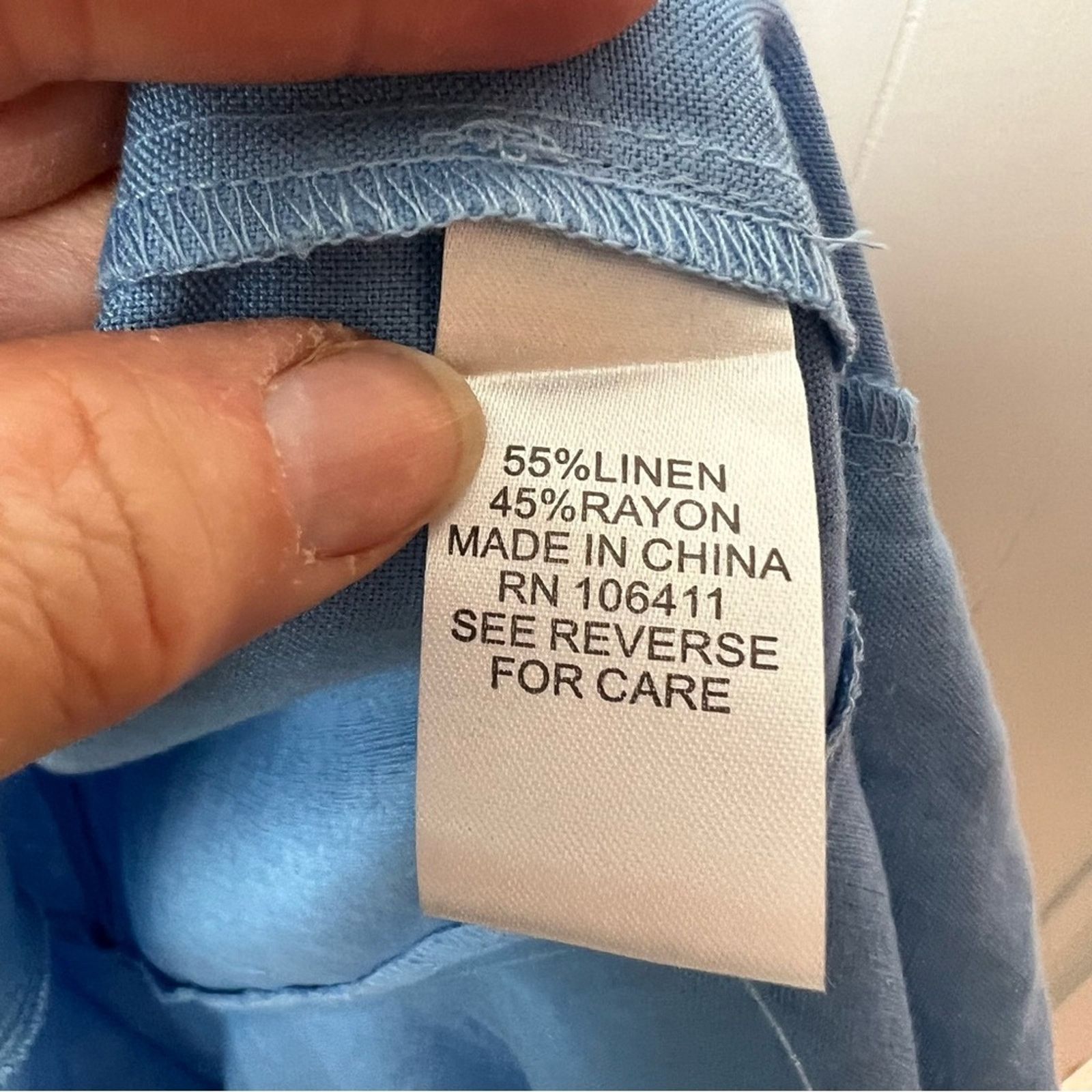 Lord & Taylor Blue Linen Blend Ruffle Sleeve Popover Blouse Size L Size L / US 10 / IT 46 - 7 Thumbnail