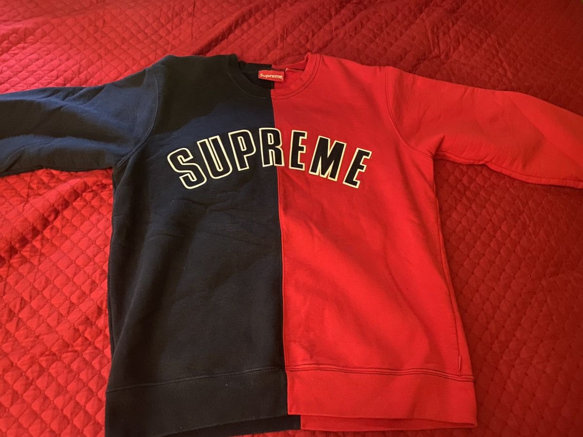 Supreme Split Crewneck Sweatshirt Navy FW18 Sweatshirts Hoodies