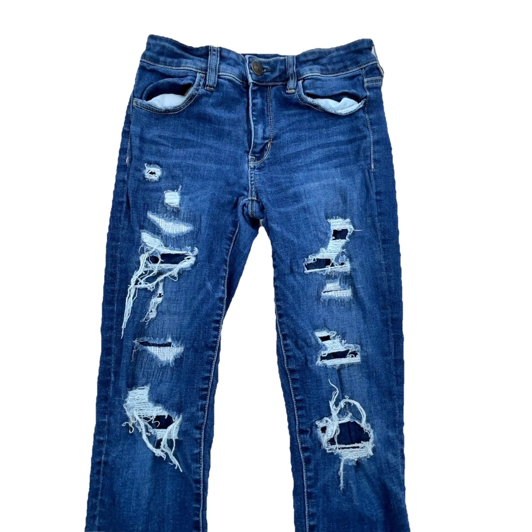 American Eagle Outfitters American Eagle Outfitters Jeans Women 4 Long Jegging Dark Wash Distressed? No, Solid Blue 5-Pocket Regular Rise Mid Inseam 30 in Size 27" / US 4 / IT 40 - 3 Thumbnail