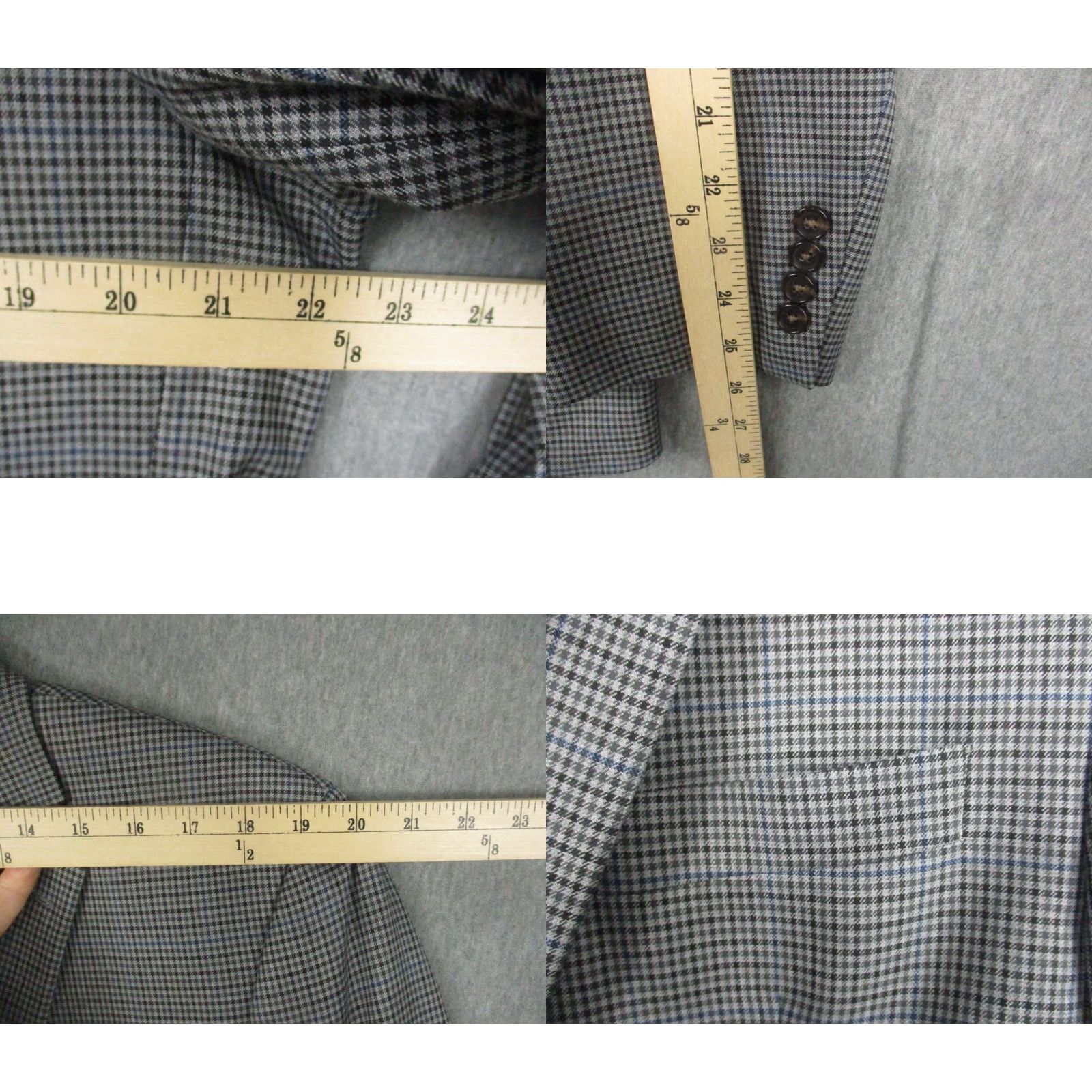 Ralph Lauren VINTAGE LAUREN RALPH LAUREN Blazer 44R Gray Plaid Polyester Stretch Jacket Single-Breasted Notch Lapel Men Size 44R - 8 Thumbnail