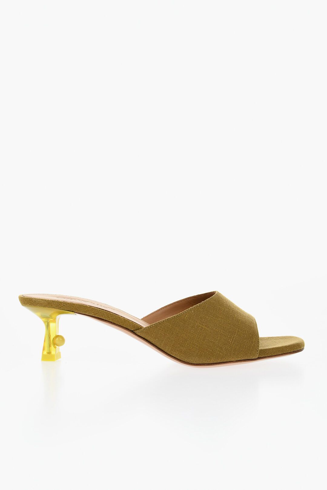 og1mm1125 Open-Toe Linen Blend Lollipop Mules in Olive Green
