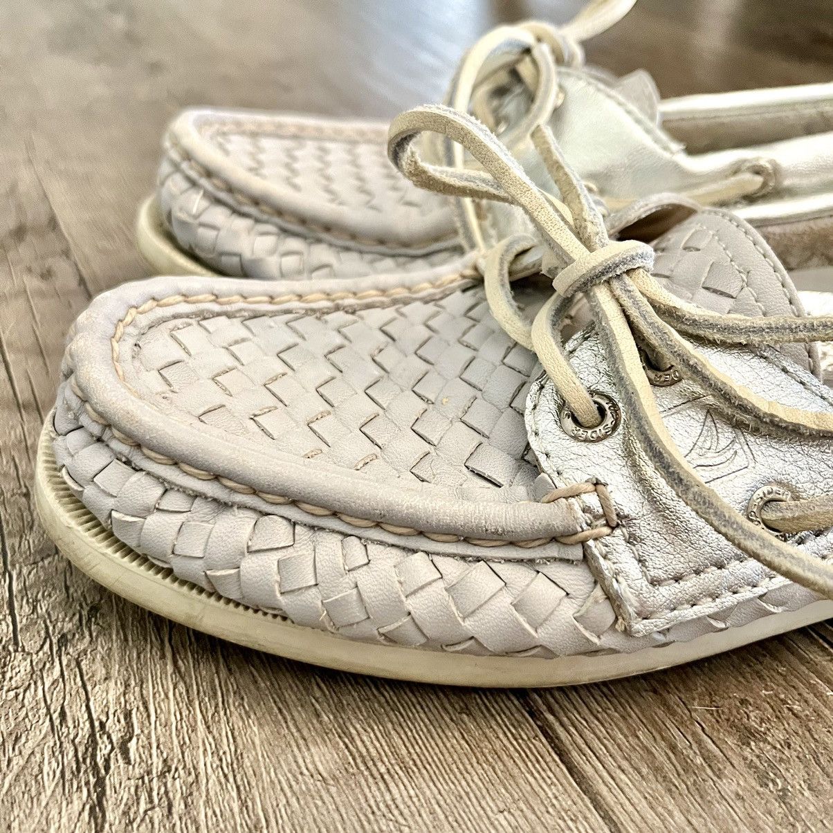 Sperry Sperry Top Slider Gray & Metallic Silver Woven Boat Shoes Size US 6.5 / IT 36.5 - 11 Thumbnail