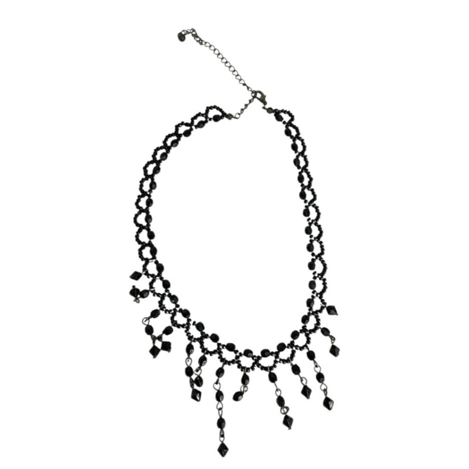 Other Vintage Black Beaded Dangle Choker Necklace Size ONE SIZE - 5 Thumbnail
