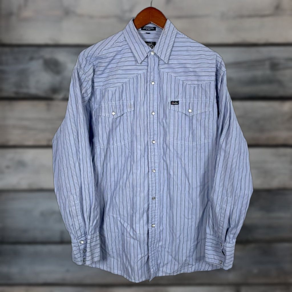 Justin Boots Justin Boots Western Shirt Adult Medium Blue Stripe Pearl Snap Button Up Mens Size US M / EU 48-50 / 2 - 1 Thumbnail