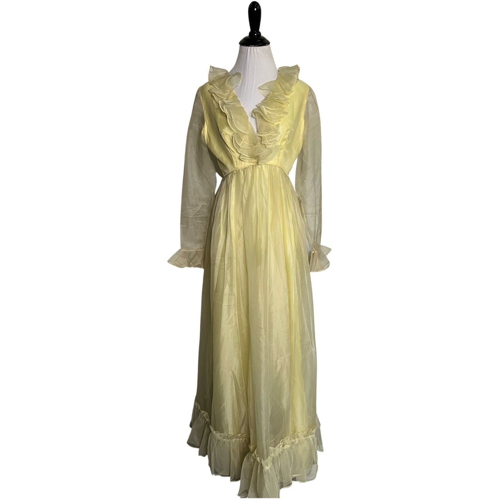 image of Vintage 1970S Yellow Emma Domb Maxi Dress Ruffle Sleeves Sm, Women's (Size Small)