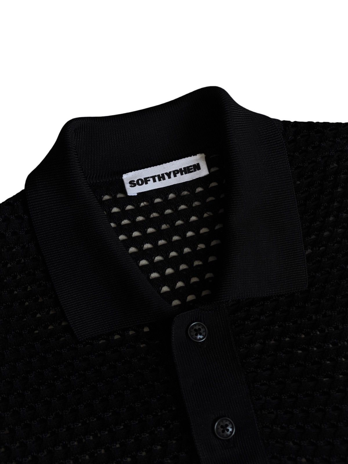 Japanese Brand Softhyphen crochet knitted ss polo shirt black knit knitwear Size US L / EU 52-54 / 3 - 4 Thumbnail