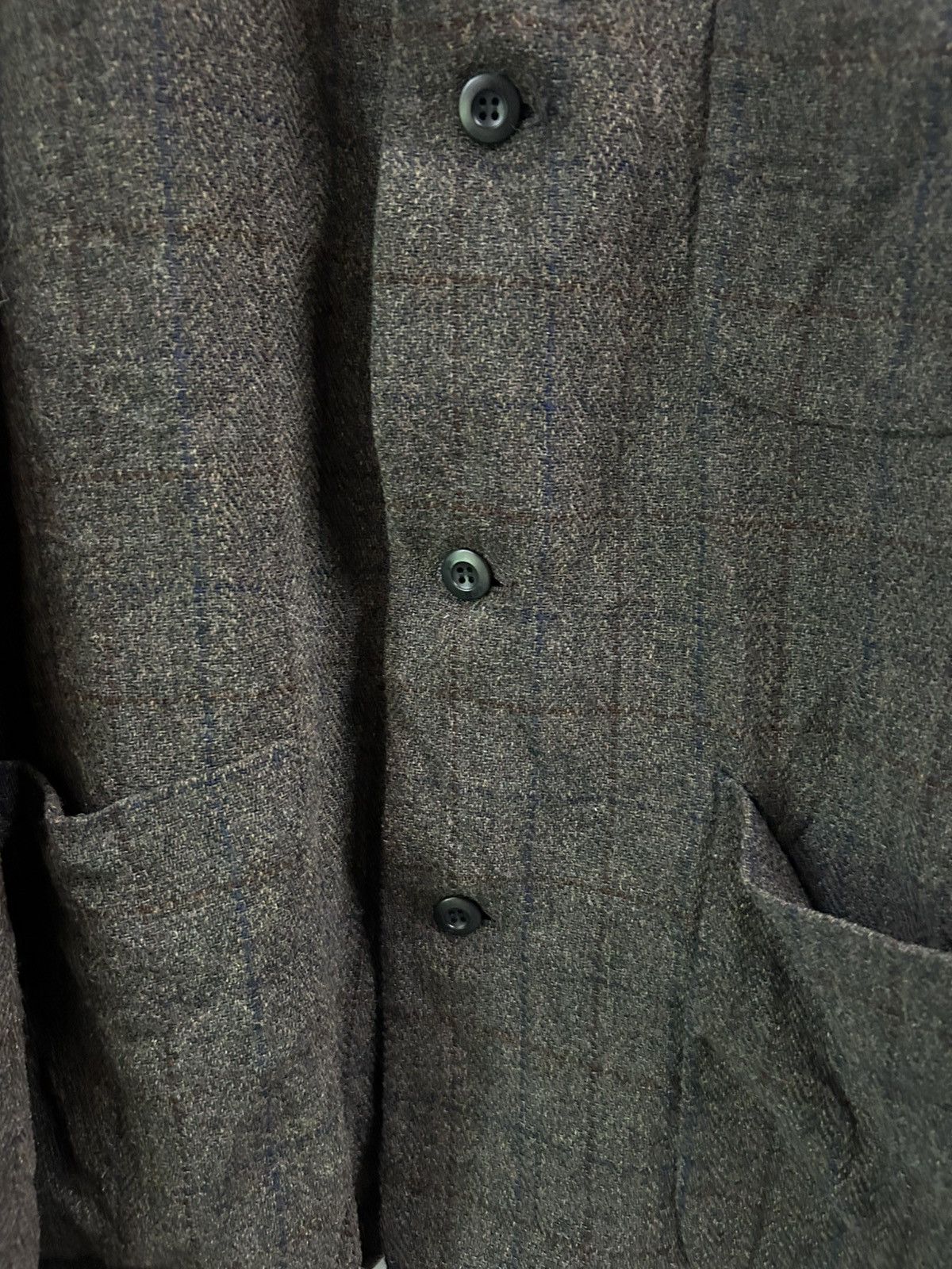 Needles Collarless/V Neck Herringbone Three Button Chore Blazer Size 40R - 14 Thumbnail