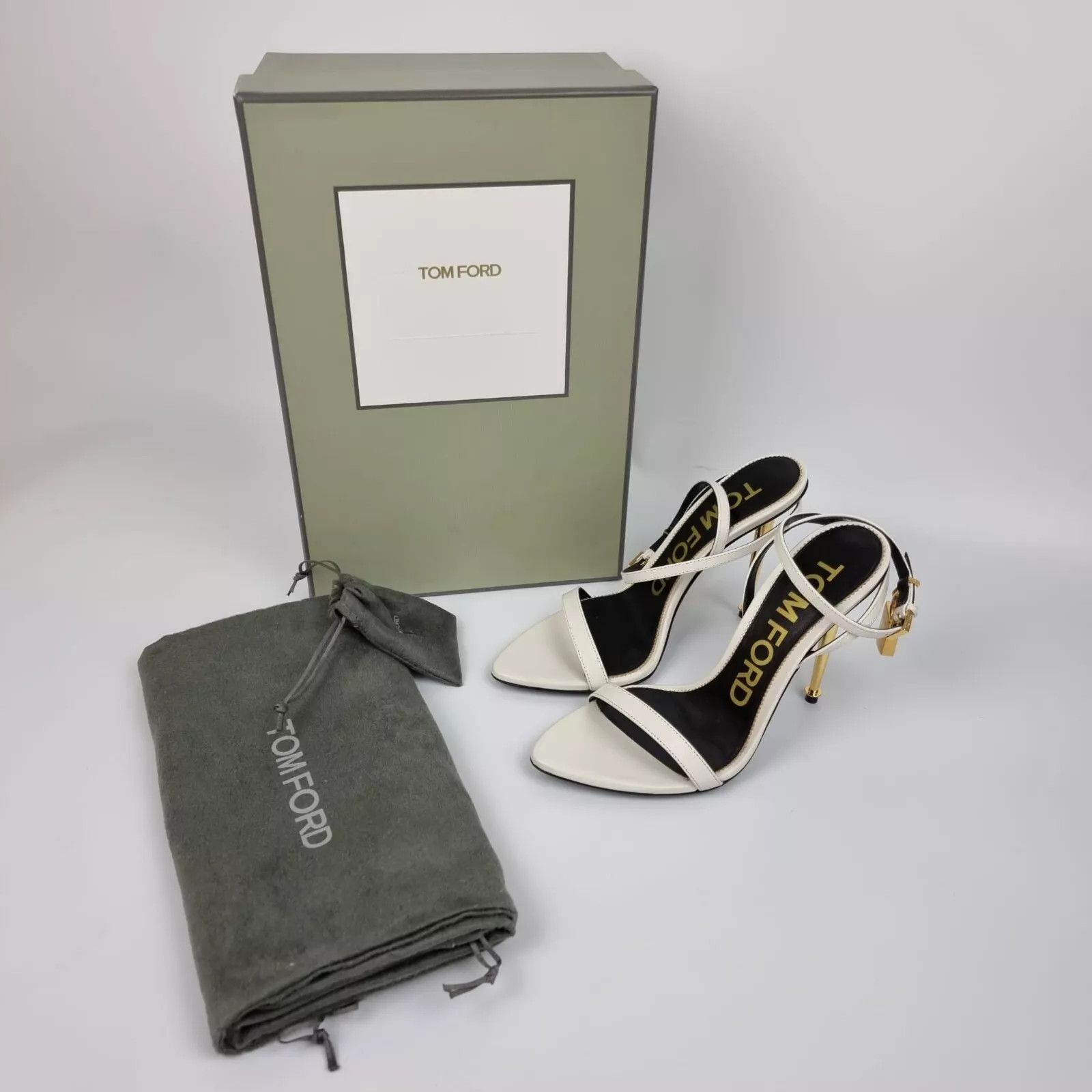 Tom Ford TOM FORD Padlock White Pointy 105mm Leather Sandals Size US 8.5 / IT 38.5 - 2 Thumbnail