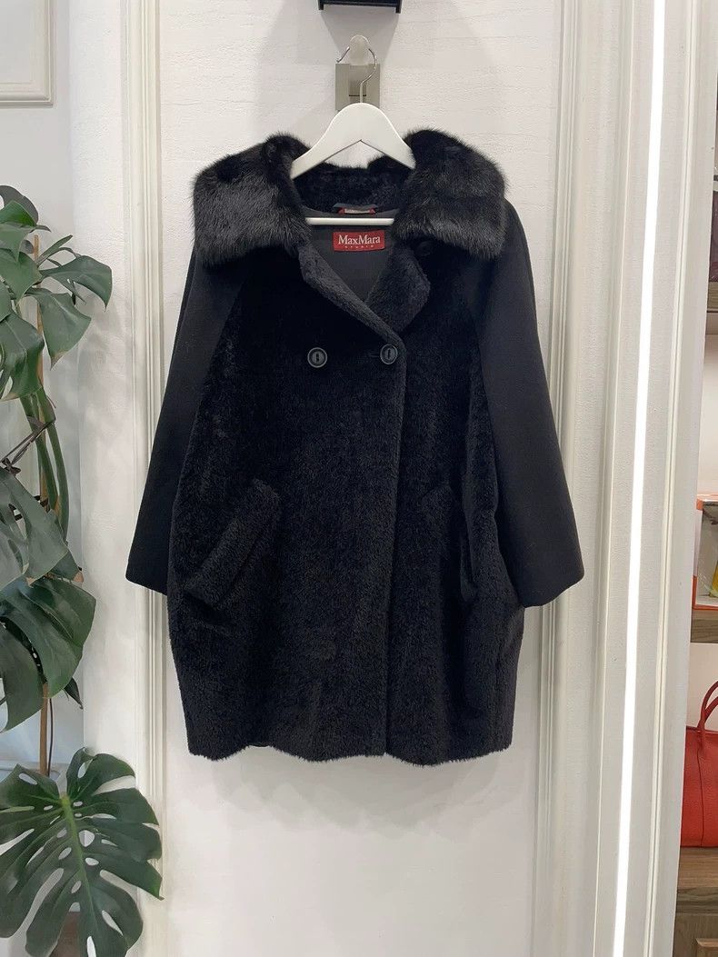 Max Mara Max Mara Black bat-sleeved wool overcoat Size S / US 4 / IT 40 - 3 Thumbnail