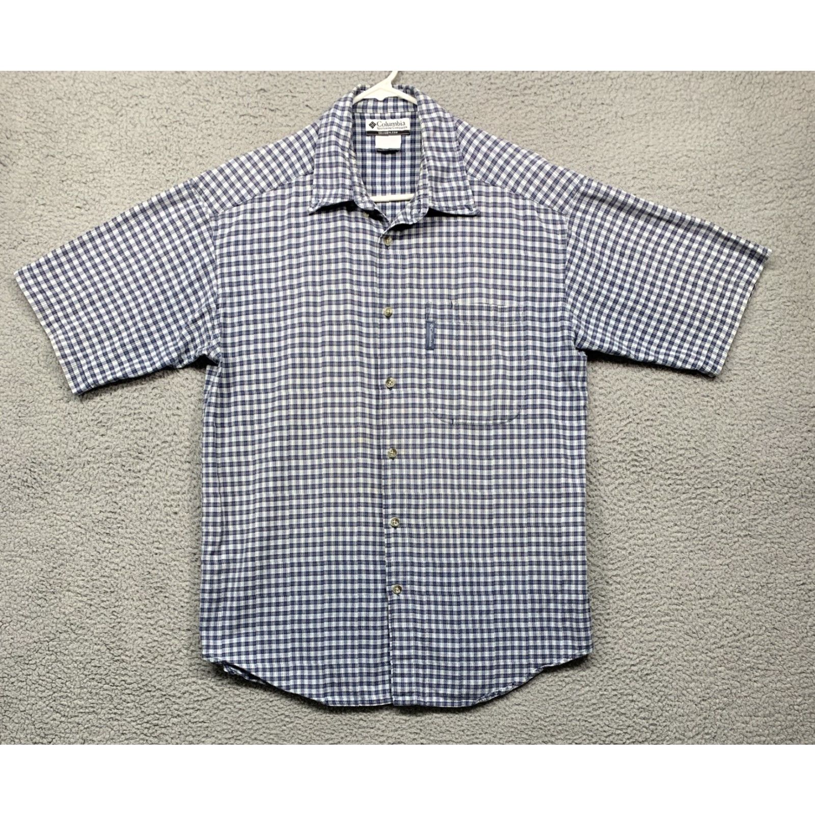 Vintage Columbia Button-Up Shirt Men’s Large Blue White Plaid Short Sleeve Logo Sportswear Size US L / EU 52-54 / 3 - 2 Thumbnail