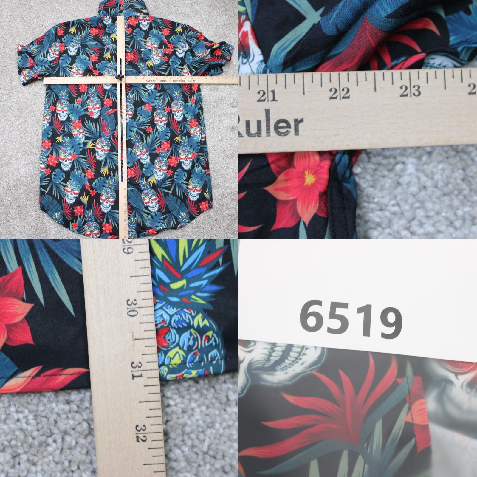 Vintage 21 Pineapples Shirt Mens Large Black Sugar Skulls Hawaiian Polyester Stretch S/S Shirt Size US L / EU 52-54 / 3 - 9 Thumbnail