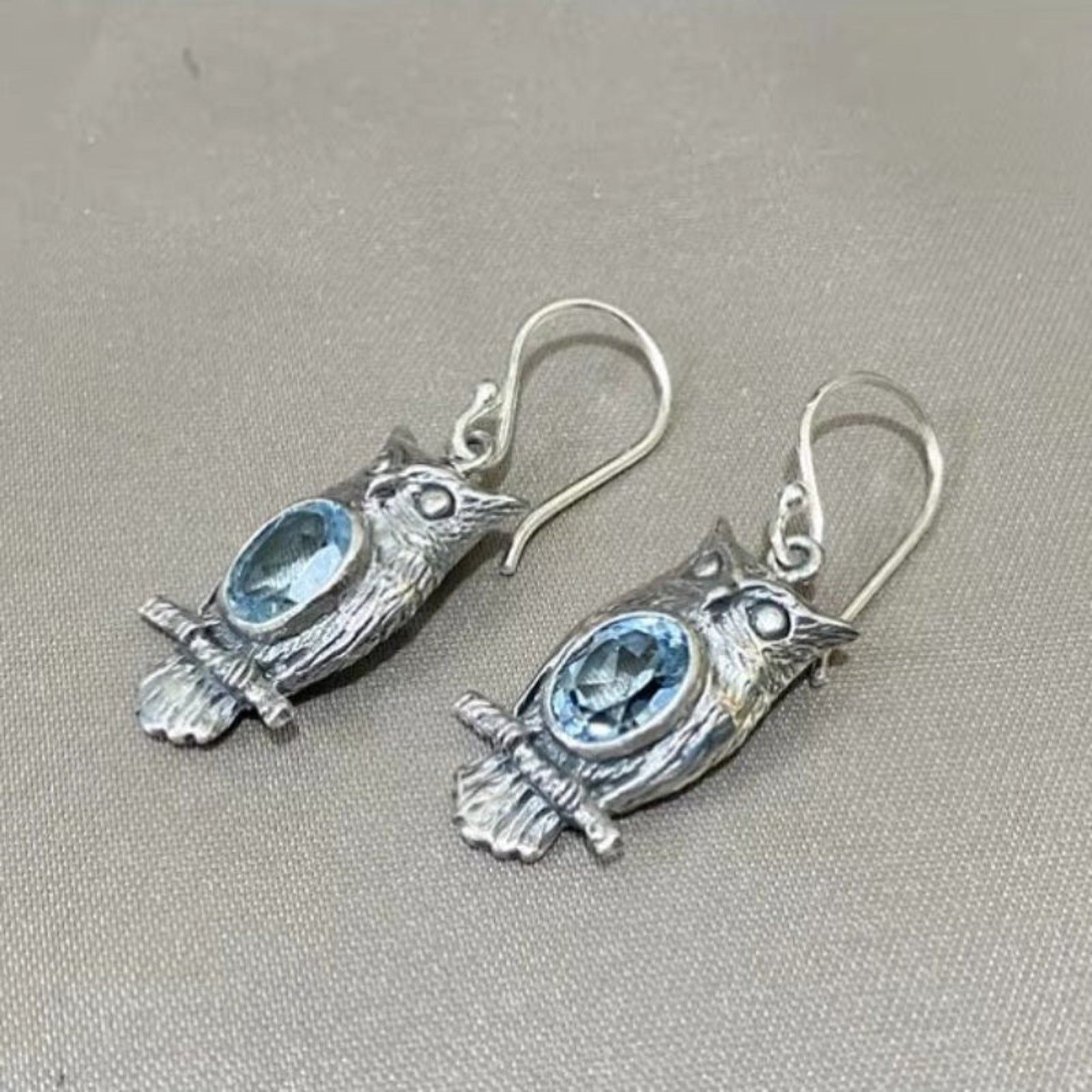 Other Owl Blue Crystal Dangle Earrings Silver Tone Jewelry Size ONE SIZE - 4 Thumbnail