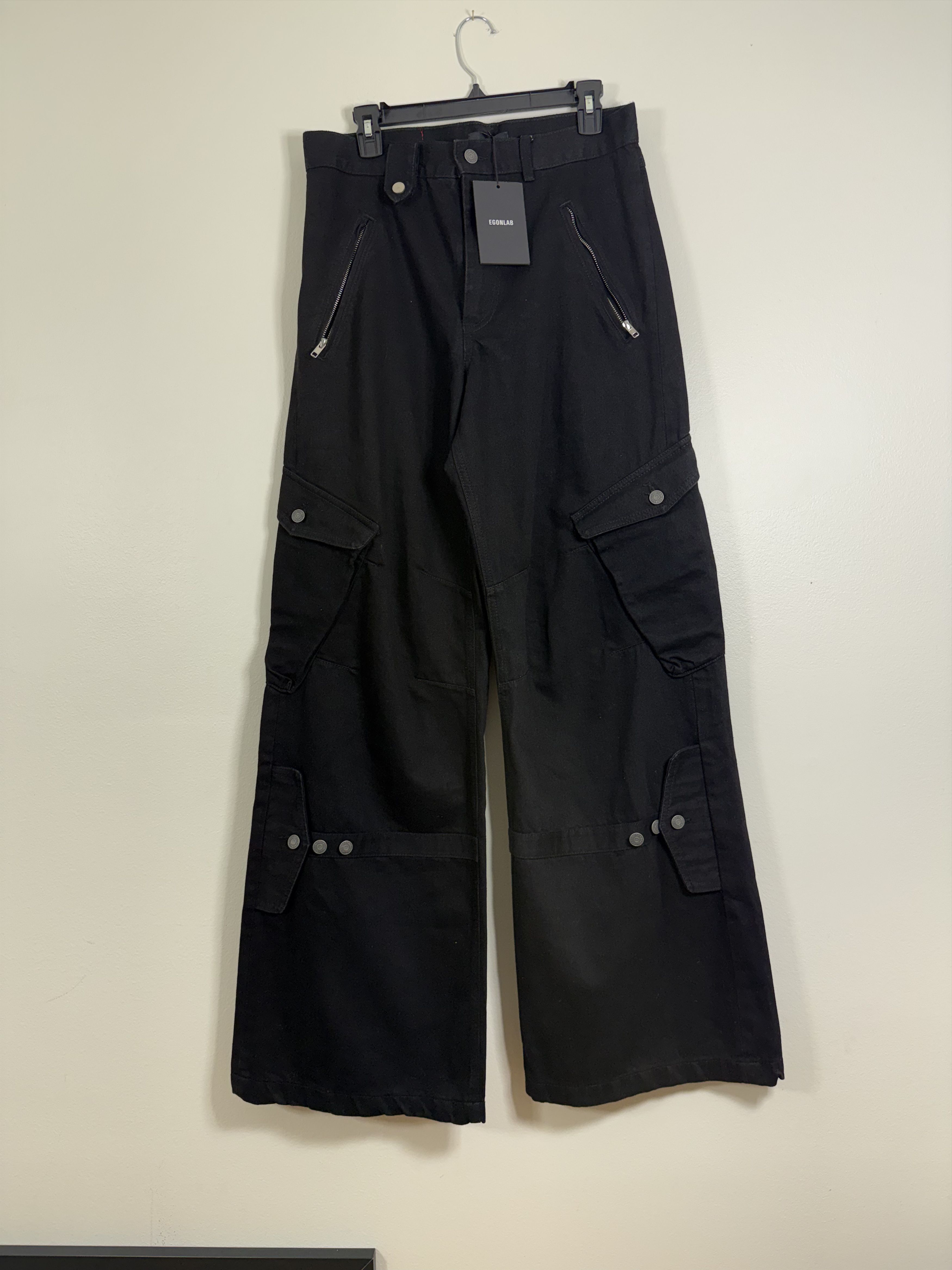 Egon Lab SS24 Wide Leg Adjustable Black Denim Cargo Pants Size US 32 / EU 48 - 1 Thumbnail