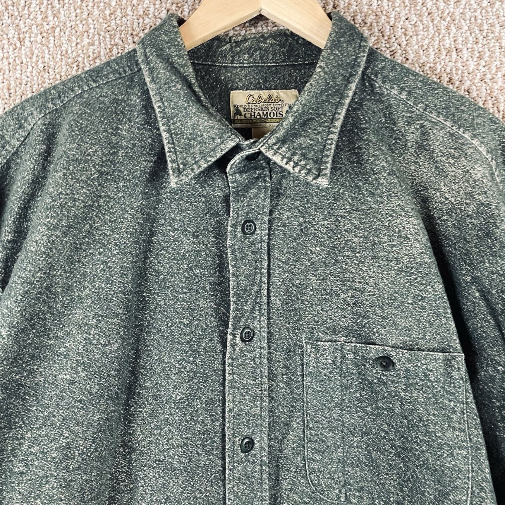 Vintage Cabela's Chamois Shirt Mens 2XLT Deerskin Soft Long Sleeve Button Hunting B20 Shirt, Flannel, Cotton, Green, Button-Up, Big & Tall Mens Size US XXL / EU 58 / 5 - 2 Thumbnail