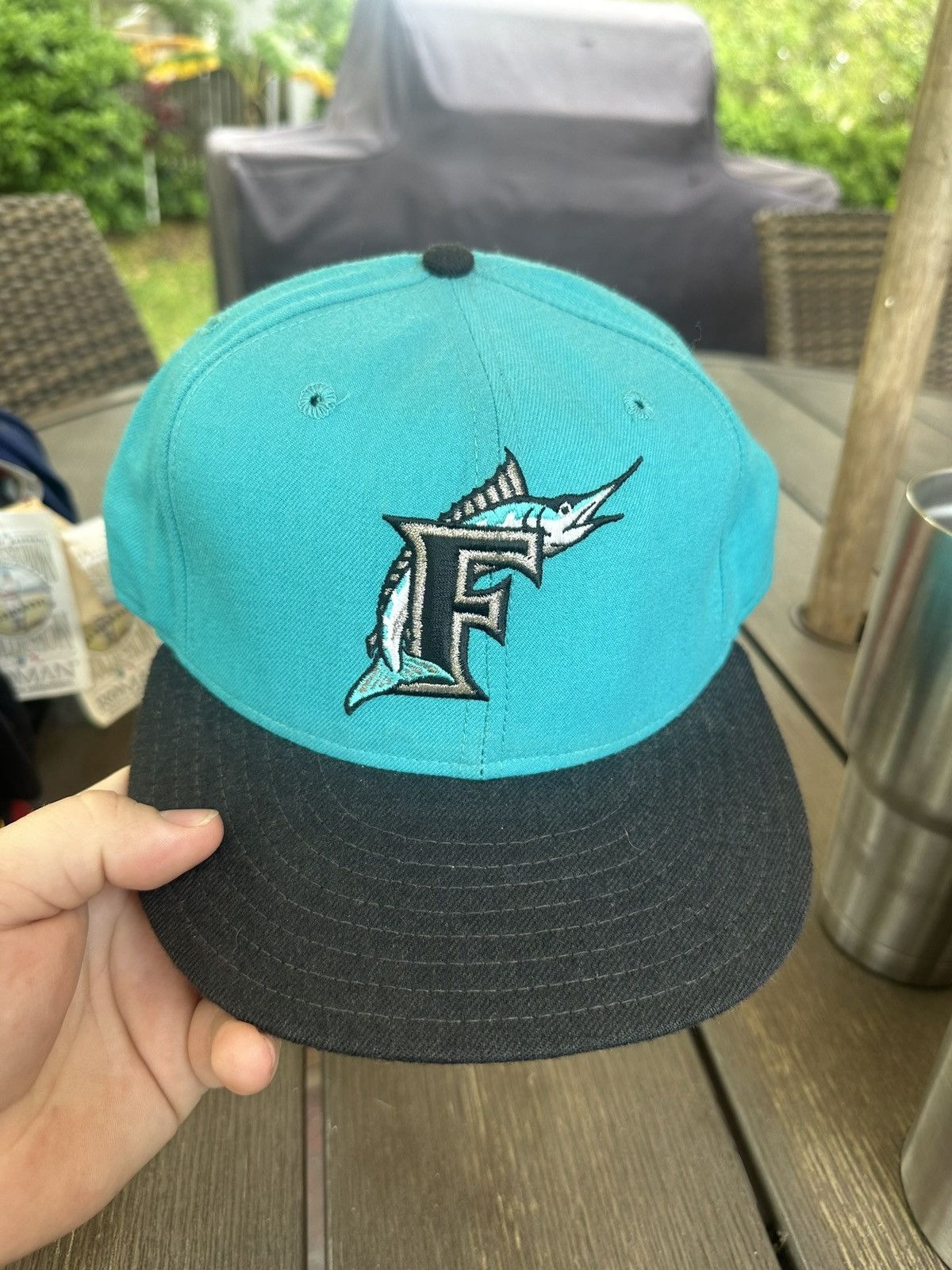 New Era 90s Vintage new era fitted Florida Marlins hat Size ONE SIZE - 2 Thumbnail