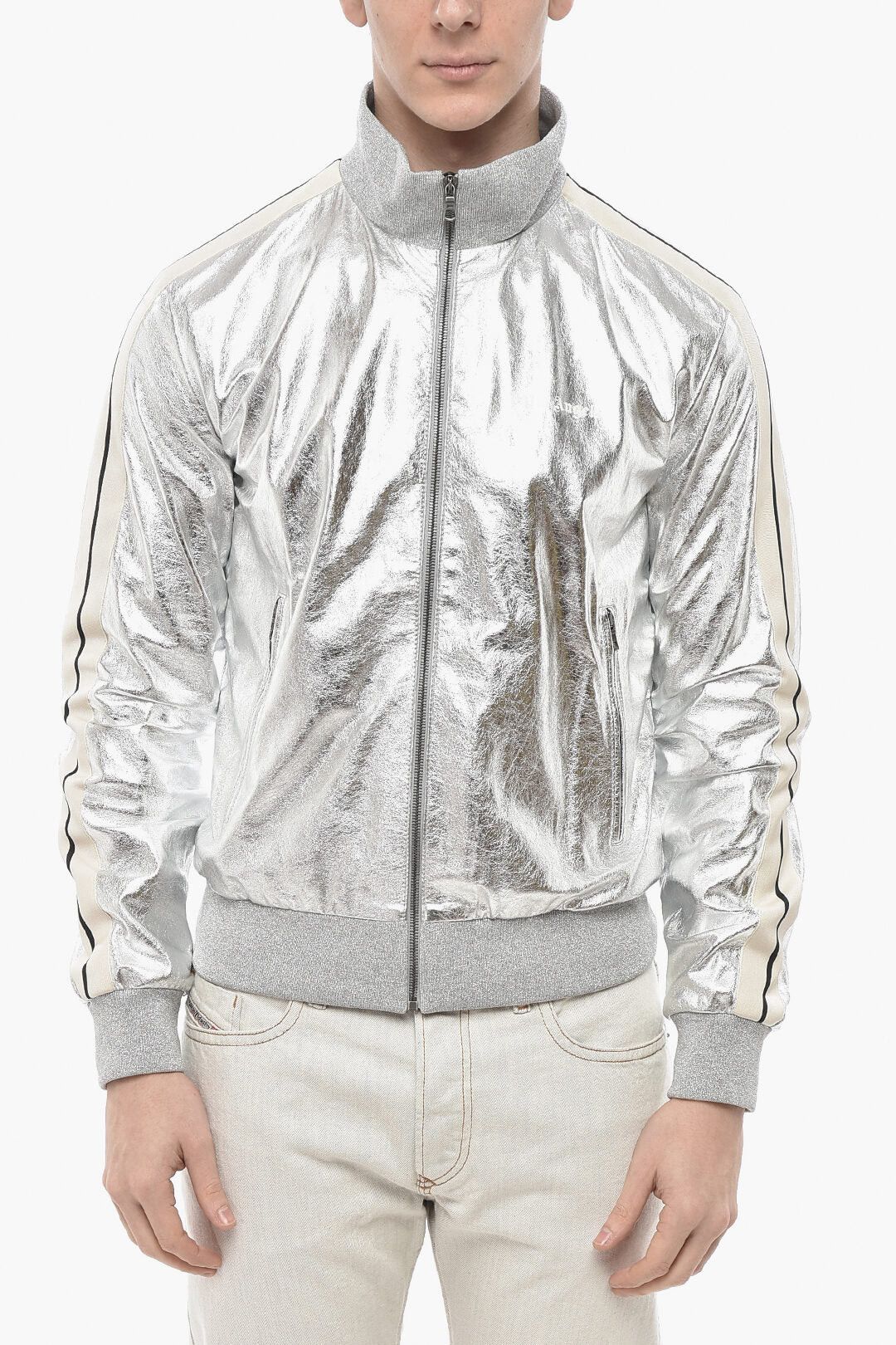 Palm Angels og1mm0326 Lamé Leather Bomber Jacket in Sliver Size US S / EU 44-46 / 1 - 1 Thumbnail