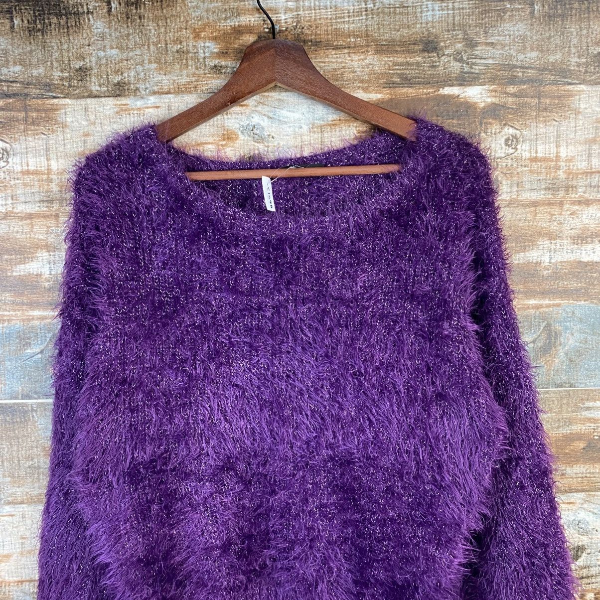 Japanese Brand DL Kastane Purple Mohair fur shaggy Knitwear #C1098 Size M / US 6-8 / IT 42-44 - 5 Thumbnail