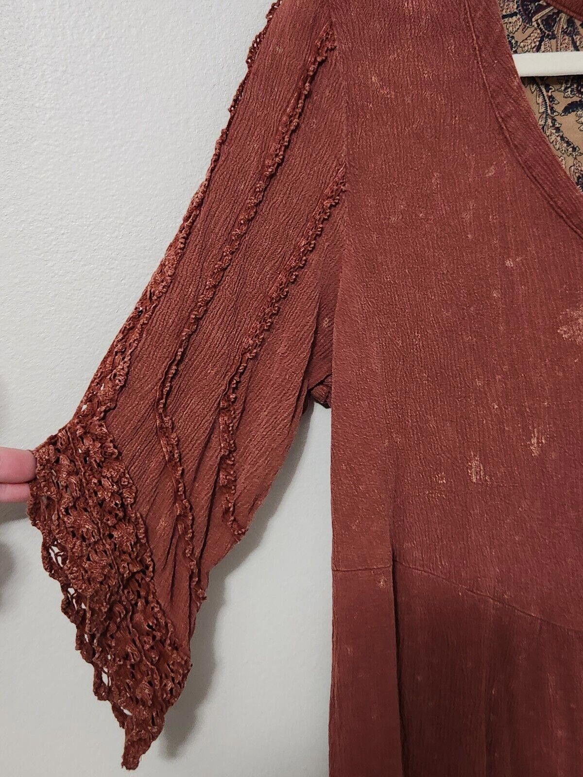 Designer Gimmicks Top Medium Orange 3/4 Sleeve Crochet V Neck Size M / US 6-8 / IT 42-44 - 4 Thumbnail
