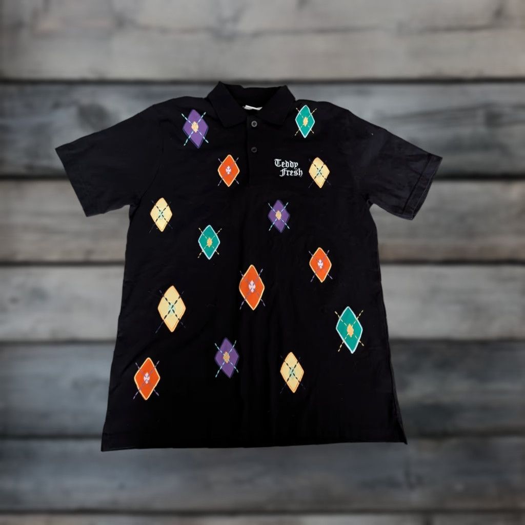 Teddy Fresh Teddy Fresh Polo Shirt Mens S Black Argyle Embroidered Applique Short Sleeve Adult Small Black 100% Cotton Modern Preppy Logo Lightweight Size US S / EU 44-46 / 1 - 1 Thumbnail