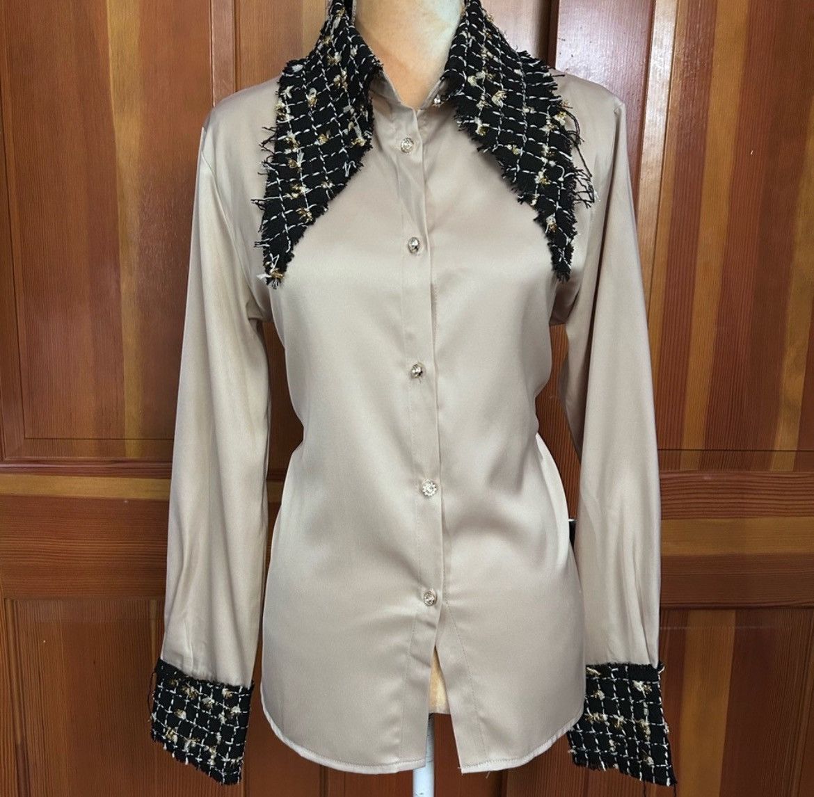 Designer × Other NWT, Lavishly Paris Women’s Elegant Tweed Detail Blouse Size M / US 6-8 / IT 42-44 - 16 Thumbnail